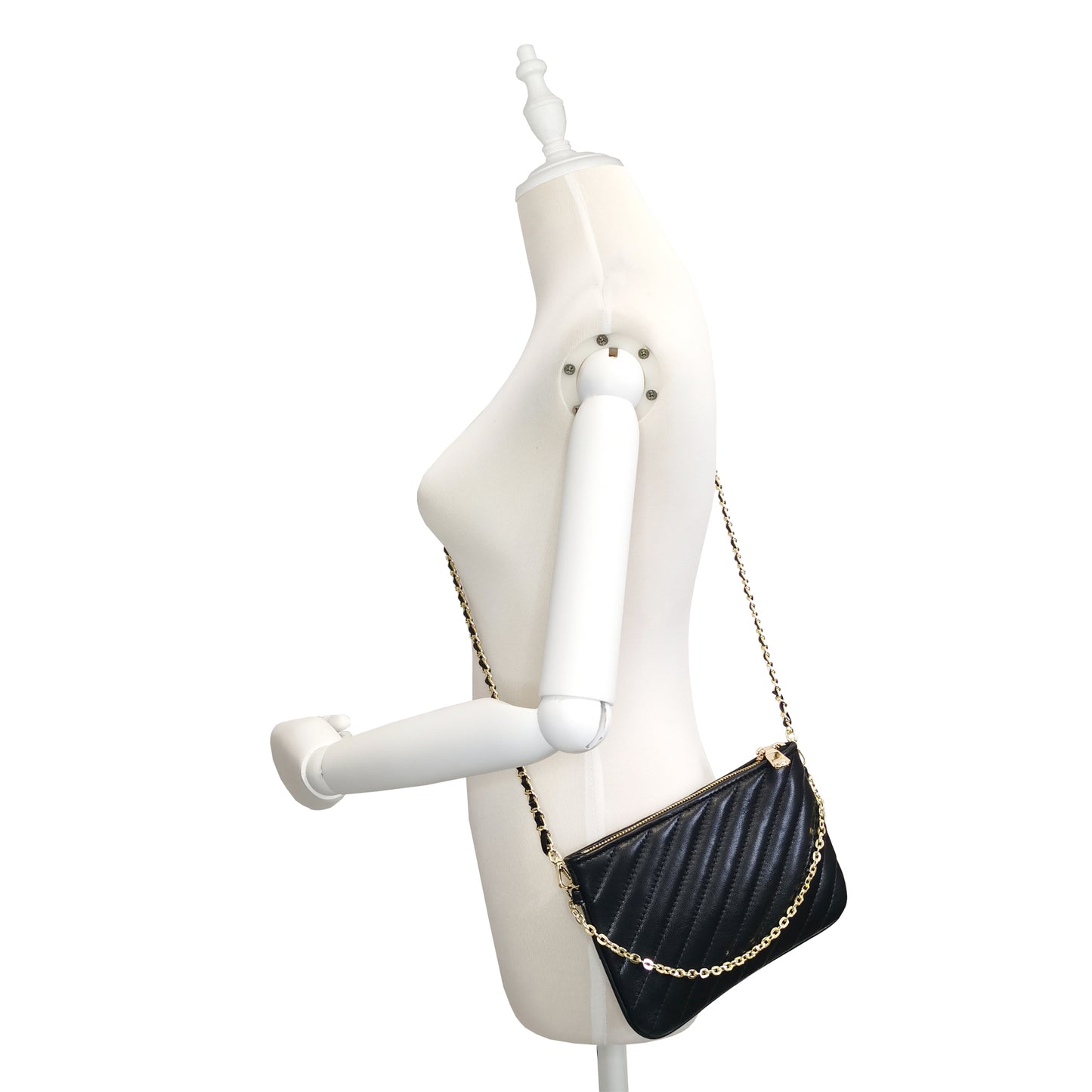 Women's lambskin falten design chain clutch wallet with removable strap