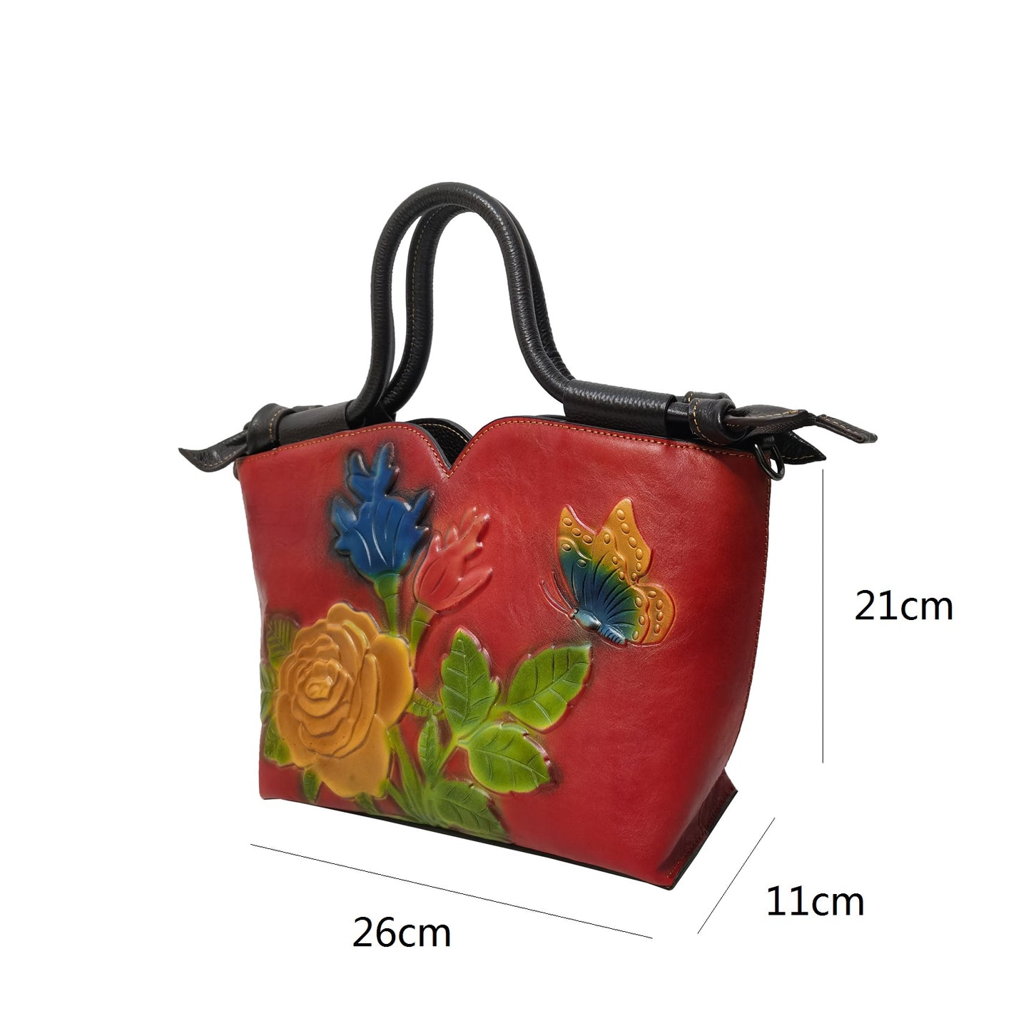 Women's embossed genuine cowhide leather handbag Ellipse design