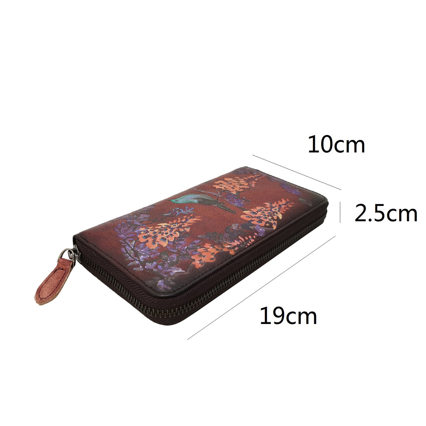 Women's genuine cowhide leather Painting design long wallet with wrist strap