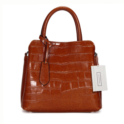 Women's genuine cowhide leather handbag in crocodile print Barbara design by Tomorrow Closet