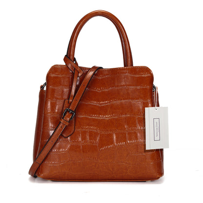 Women's genuine cowhide leather handbag in crocodile print Barbara design by Tomorrow Closet