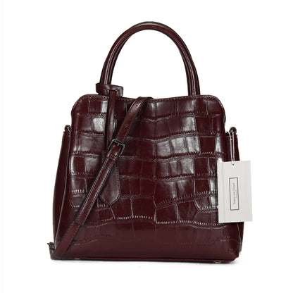 Women's genuine cowhide leather handbag in crocodile print Barbara design by Tomorrow Closet