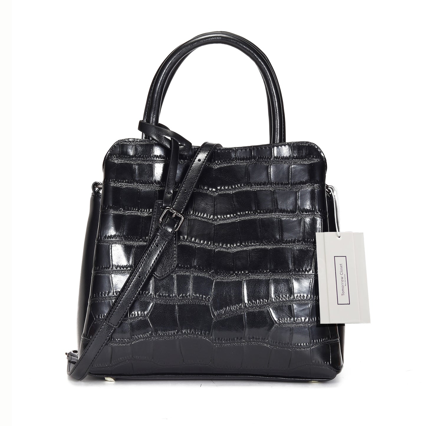 Women's genuine cowhide leather handbag in crocodile print Barbara design by Tomorrow Closet