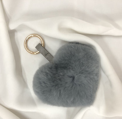 Heart Shape fur ball bag charm by Tomorrow Closet