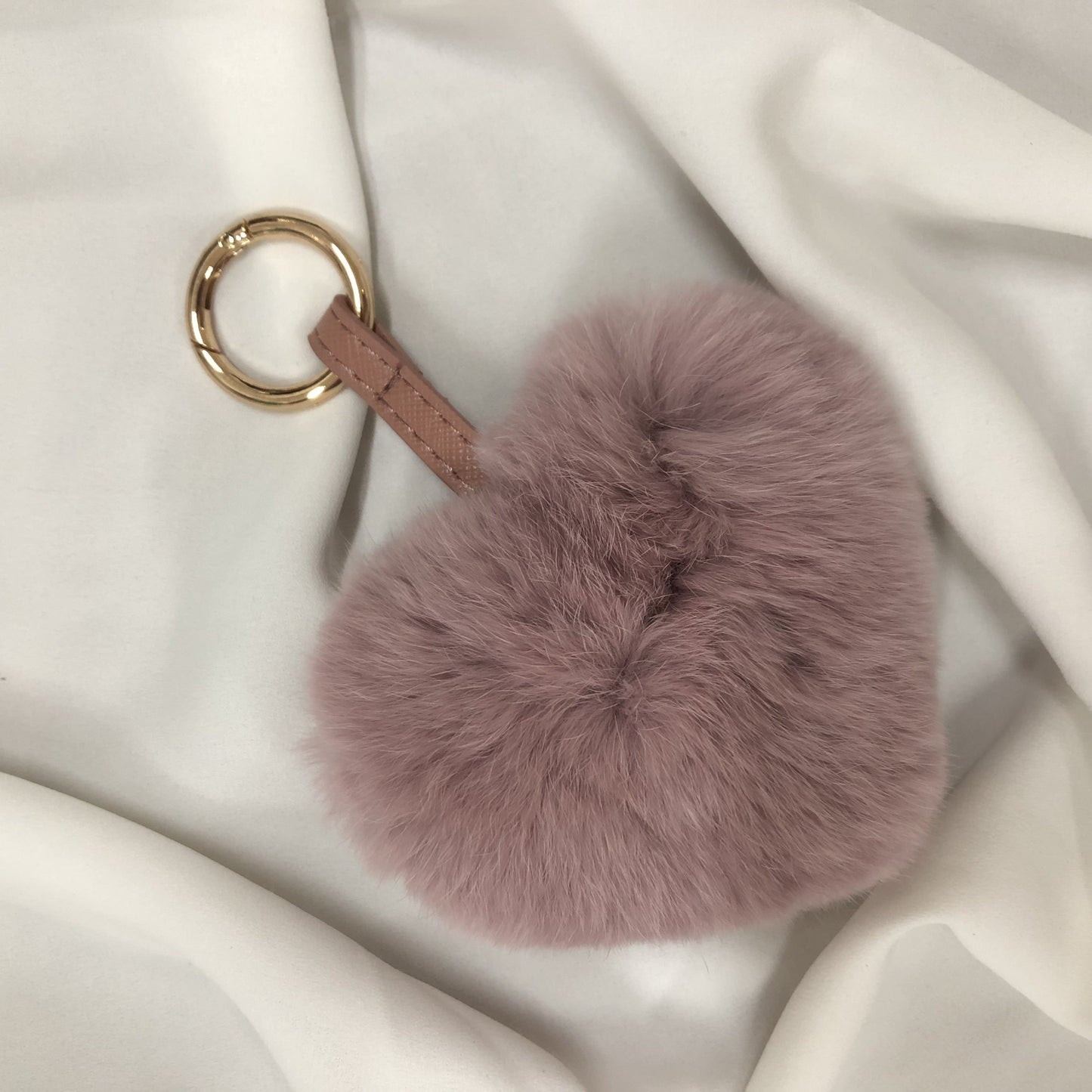 Heart Shape fur ball bag charm by Tomorrow Closet