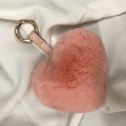 Heart Shape fur ball bag charm by Tomorrow Closet