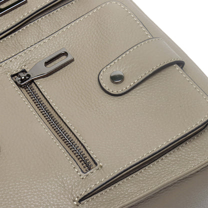 Unisex genuine cowhide leather top handle briefcase poches design