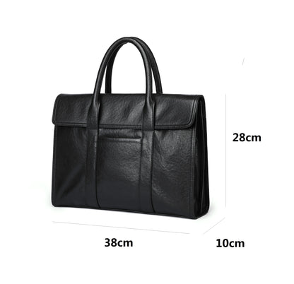 Unisex genuine cowhide leather travel briefcase Flap design