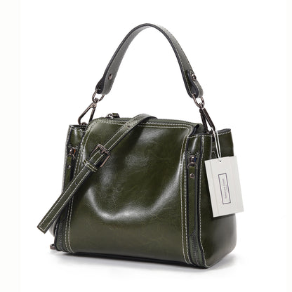 Women's genuine waxed cowhide leather handbag Boling design by Tomorrow Closet