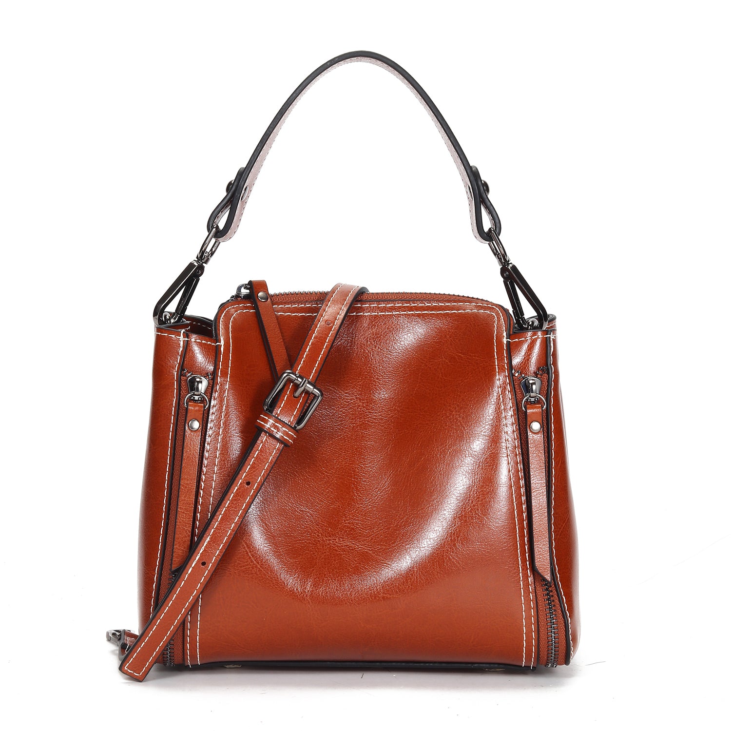 Women's genuine waxed cowhide leather handbag Boling design by Tomorrow Closet