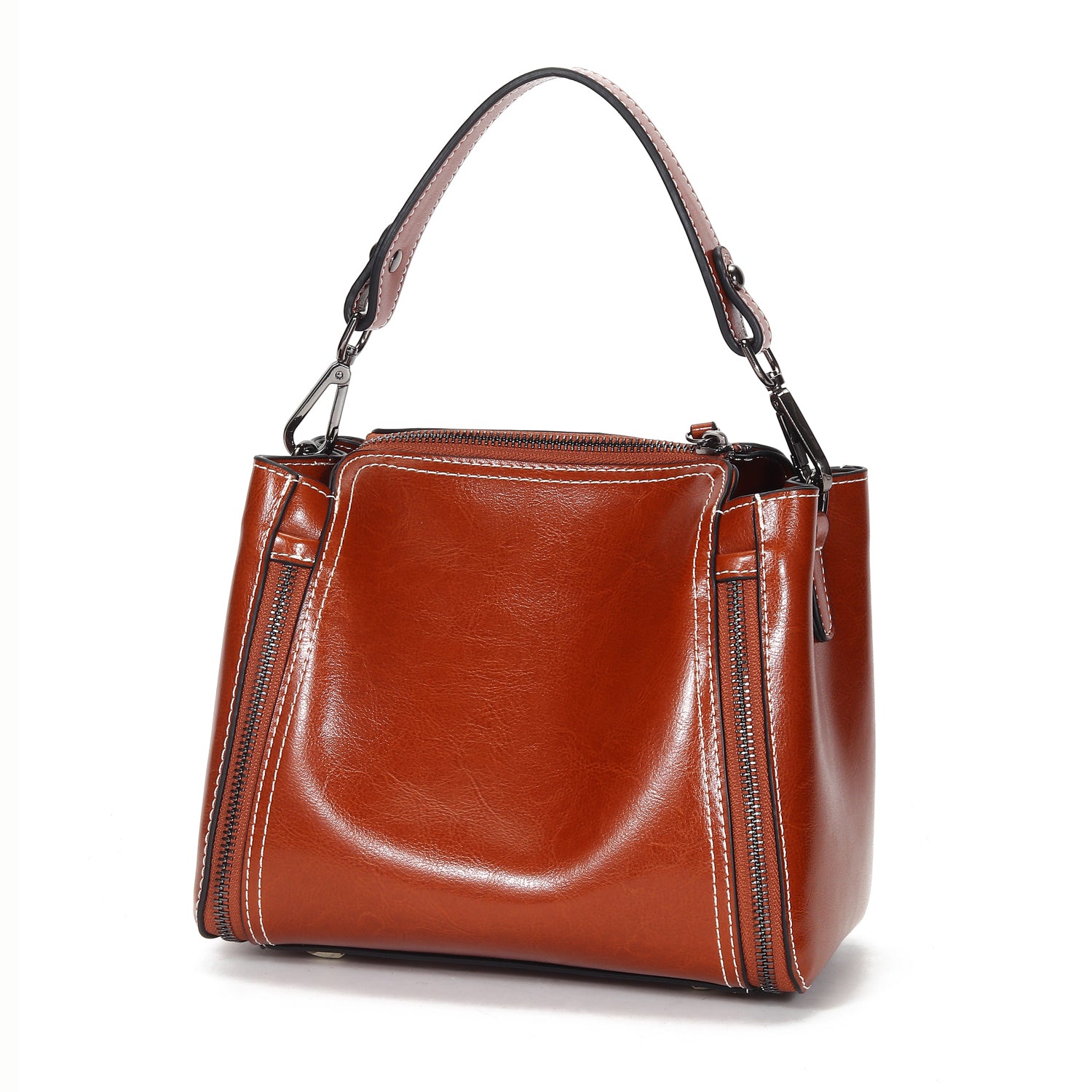 Women's genuine waxed cowhide leather handbag Boling design by Tomorrow Closet