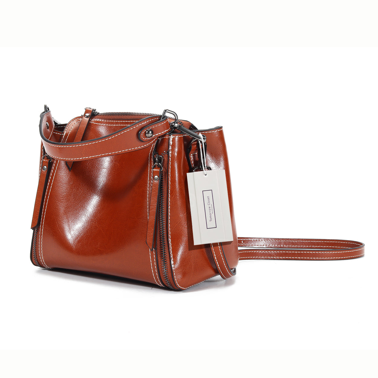 Women's genuine waxed cowhide leather handbag Boling design by Tomorrow Closet