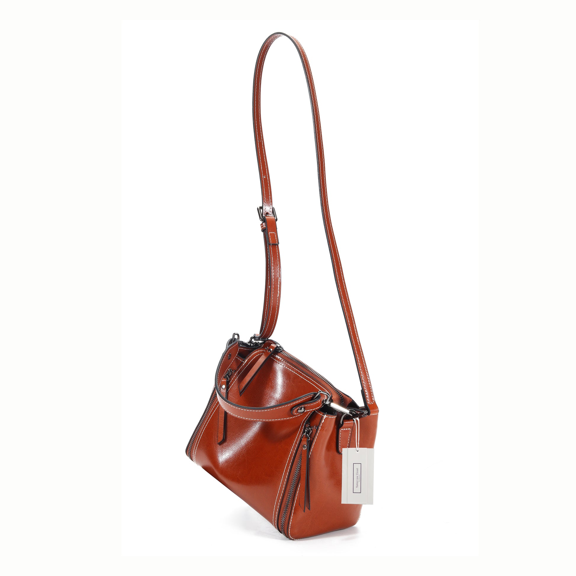 Women's genuine waxed cowhide leather handbag Boling design by Tomorrow Closet