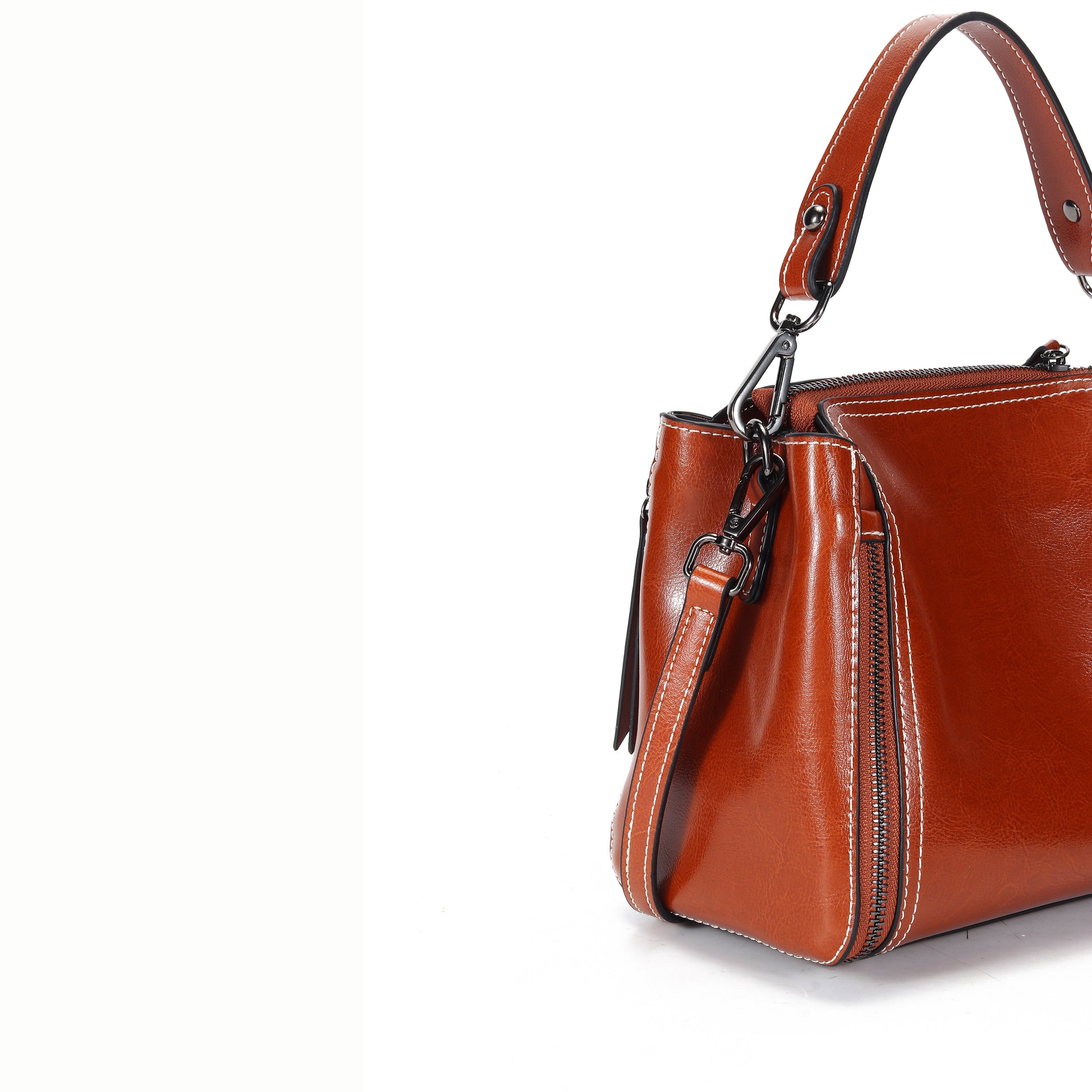 Women's genuine waxed cowhide leather handbag Boling design by Tomorrow Closet