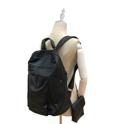 Unisex cowhide leather backpack Snap design with strap pouch