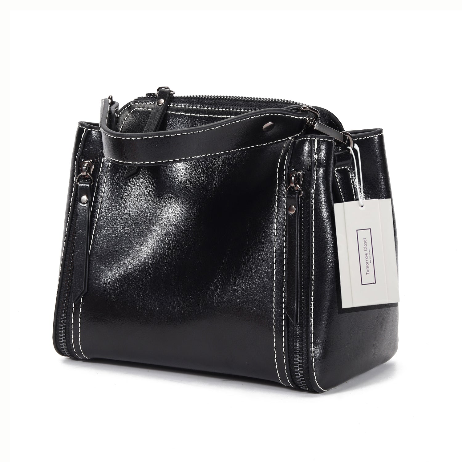 Women's genuine waxed cowhide leather handbag Boling design by Tomorrow Closet