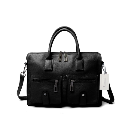 Unisex genuine cowhide leather top handle briefcase poches design