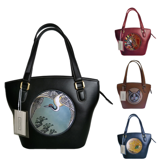 Women's genuine cowhide leather engraved handbag Shopping tote design by Tomorrow Closet