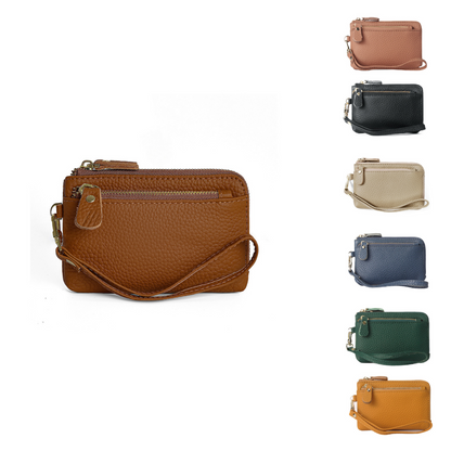 Women's genuine cowhide leather card holder/ short pouch Triple zip design