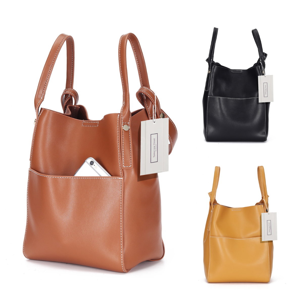 Women's genuine cowhide leather handbag Basket Lock design by Tomorrow Closet