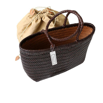 Women's handwoven genuine cowhide leather handbag Top Handle shopping tote by Tomorrow Closet