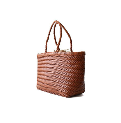 Women's handwoven genuine cowhide leather handbag Top Handle shopping tote by Tomorrow Closet