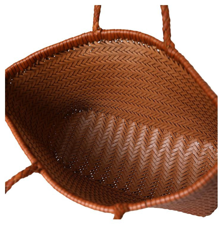 Women's handwoven genuine cowhide leather handbag Top Handle shopping tote by Tomorrow Closet