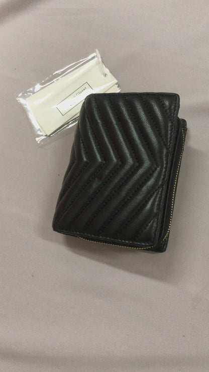 Women's lambskin leather short wallet/purse Chevron V2 design