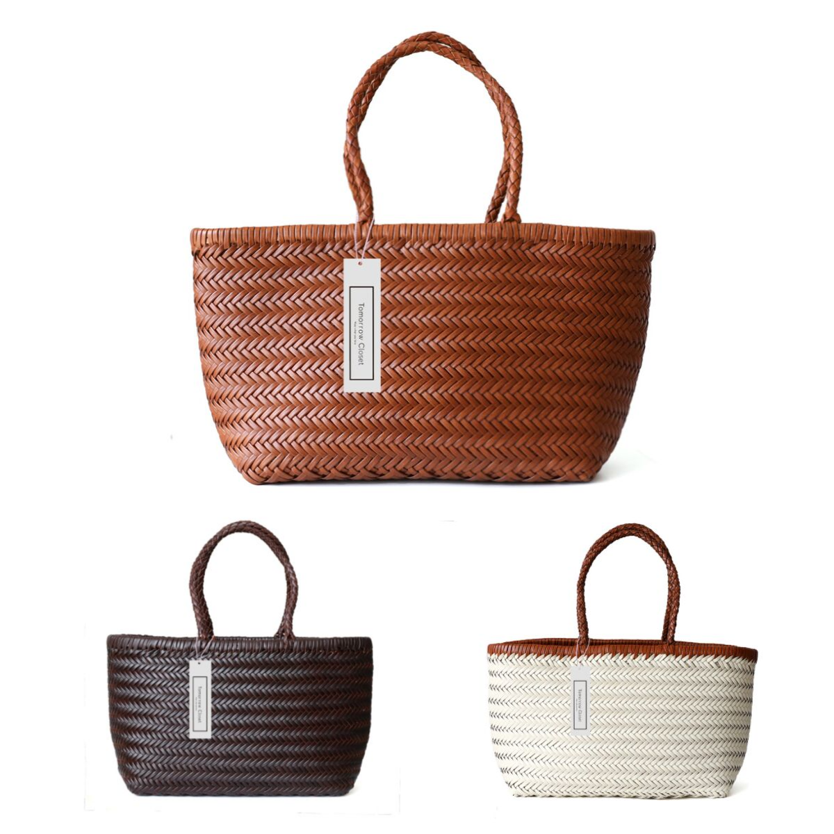 Women's handwoven genuine cowhide leather handbag Top Handle shopping tote by Tomorrow Closet