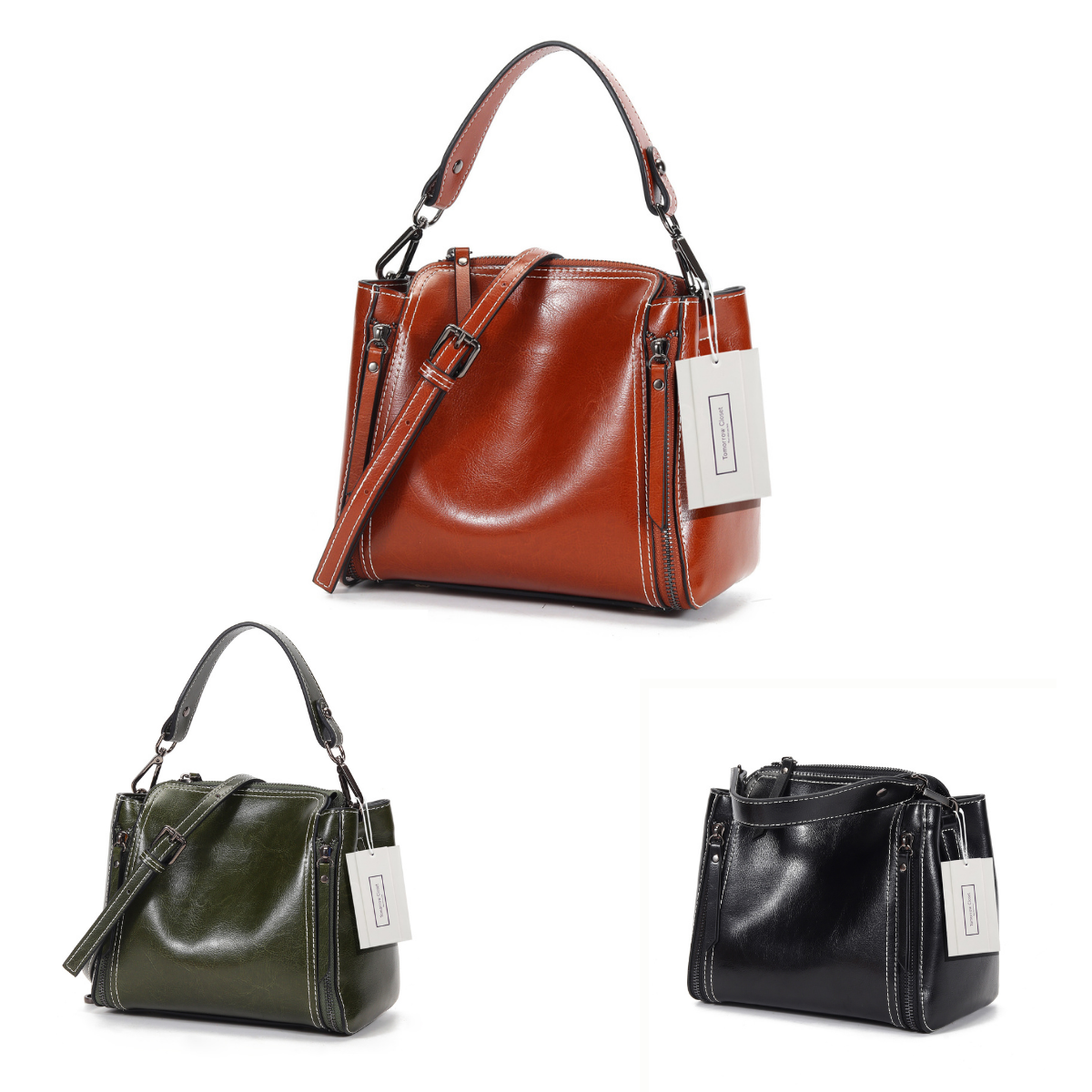 Women's genuine waxed cowhide leather handbag Boling design by Tomorrow Closet