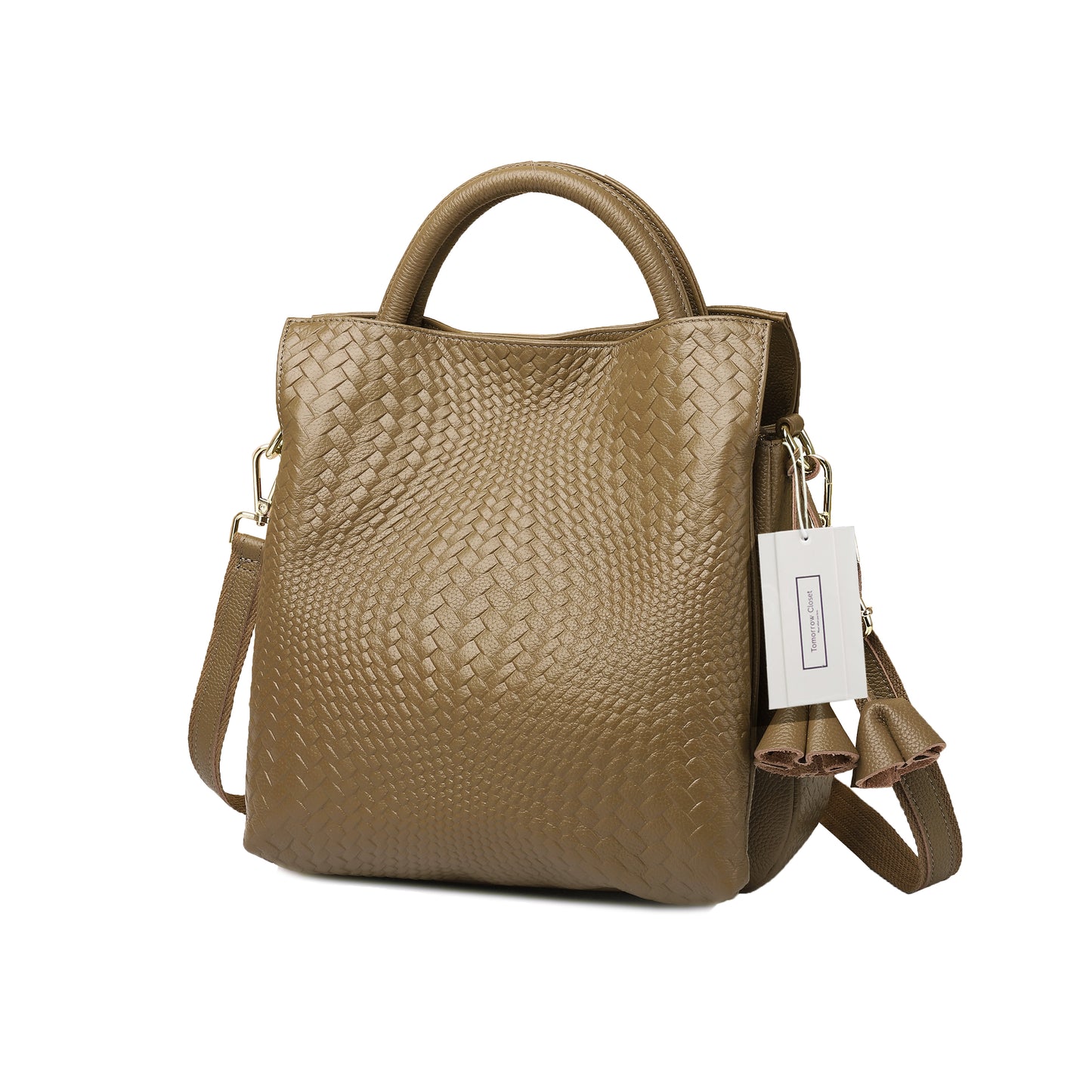 Women's genuine cowhide leather handbag Kriz design with handwoven print by Tomorrow Closet