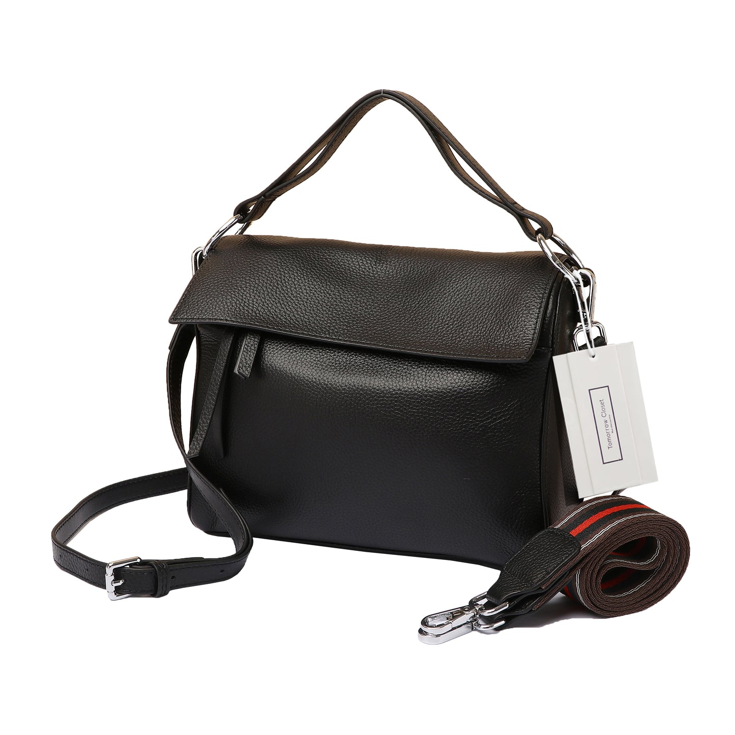 Women's genuine cowhide leather handbag Trika V2 design with 2 straps by Tomorrow Closet