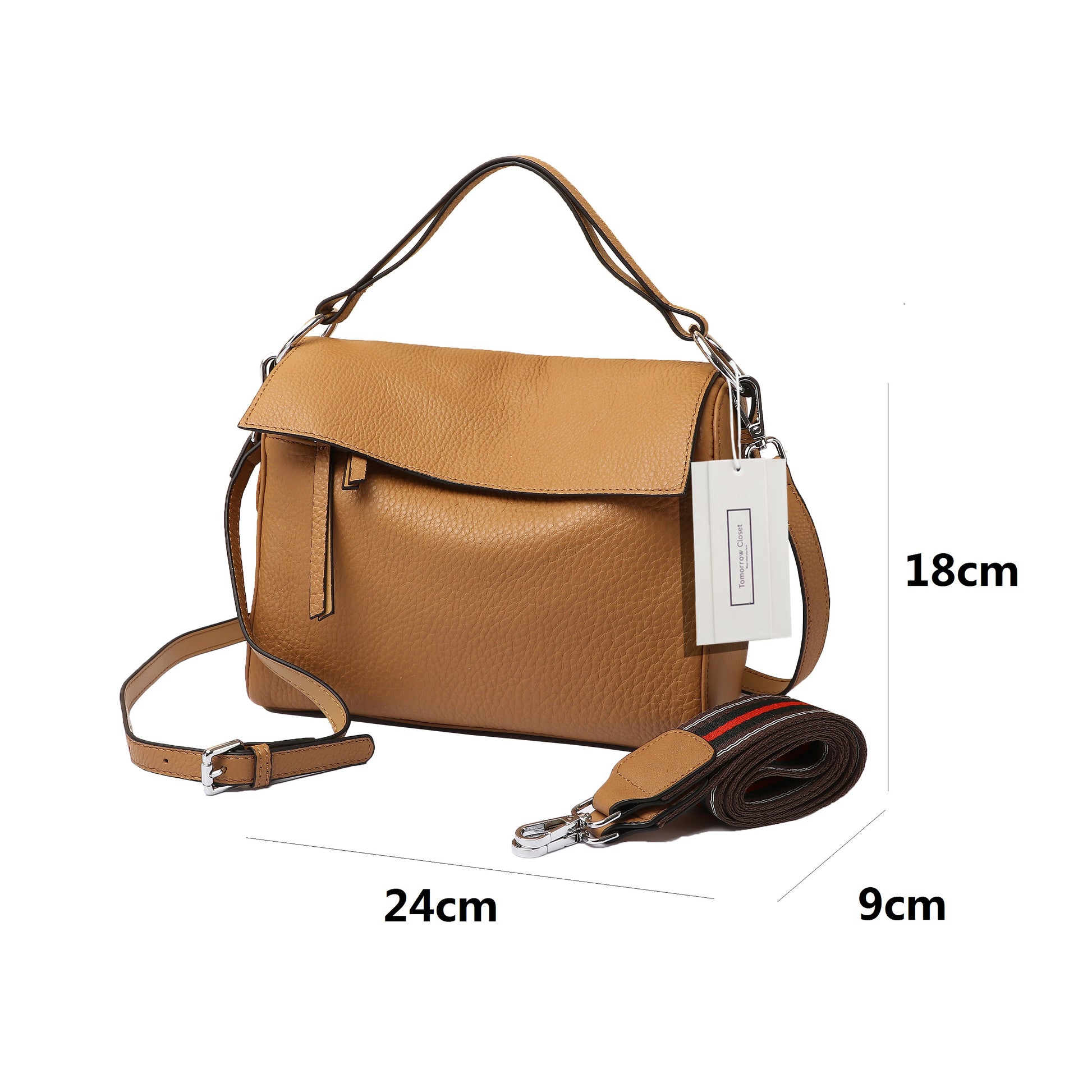Women's genuine cowhide leather handbag Trika V2 design with 2 straps by Tomorrow Closet