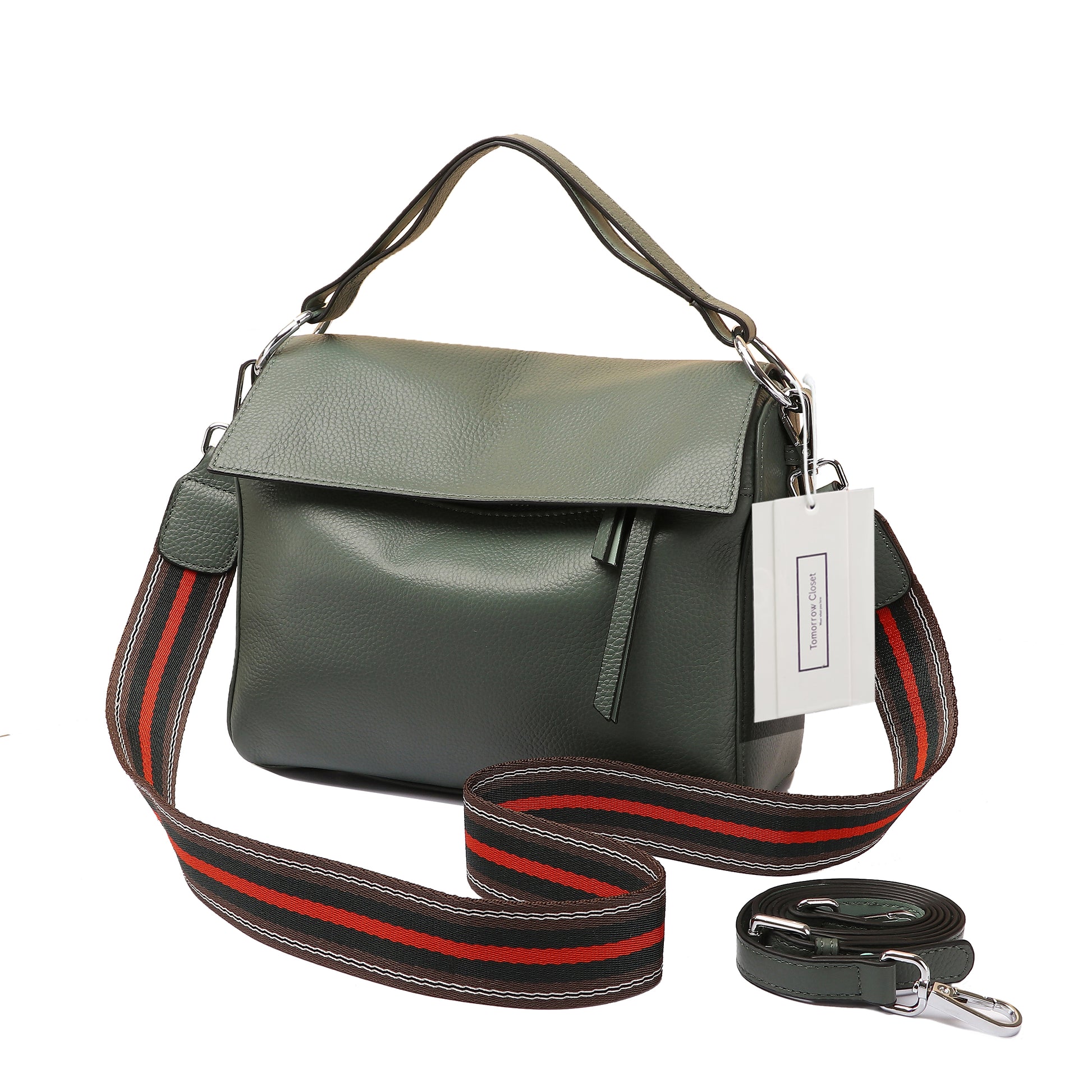 Women's genuine cowhide leather handbag Trika V2 design with 2 straps by Tomorrow Closet