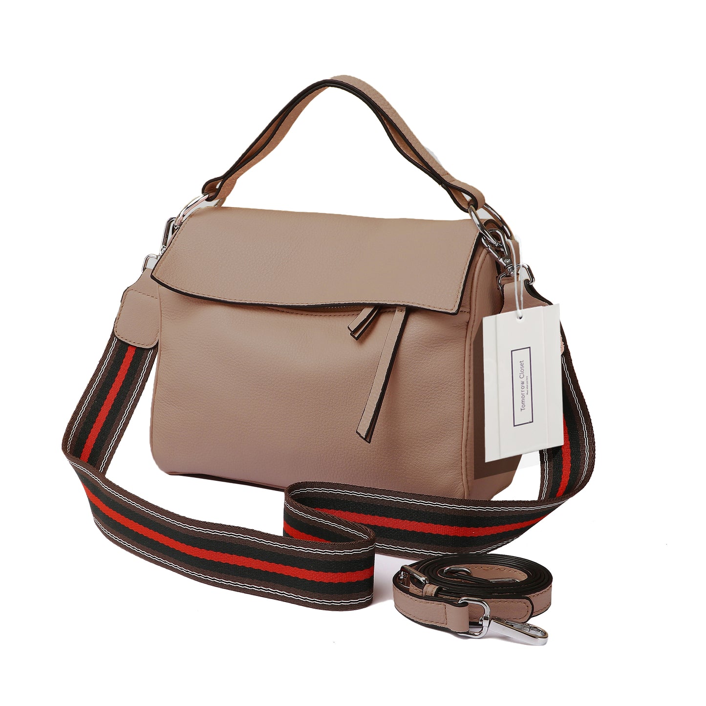 Women's genuine cowhide leather handbag Trika V2 design with 2 straps by Tomorrow Closet