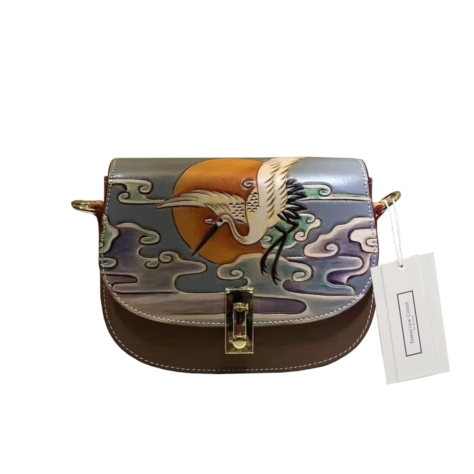 Women's genuine cowhide leather engraved handbag Edgar design by Tomorrow Closet