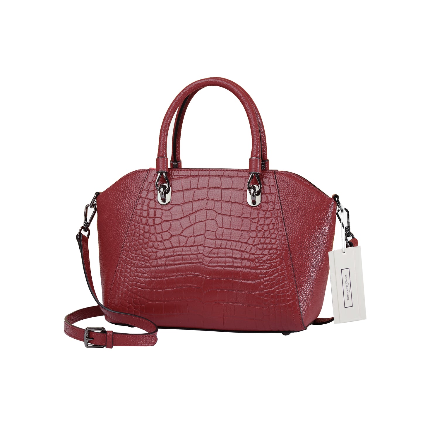 Women's genuine cowhide leather handbag Ellipse design in crocodile print
