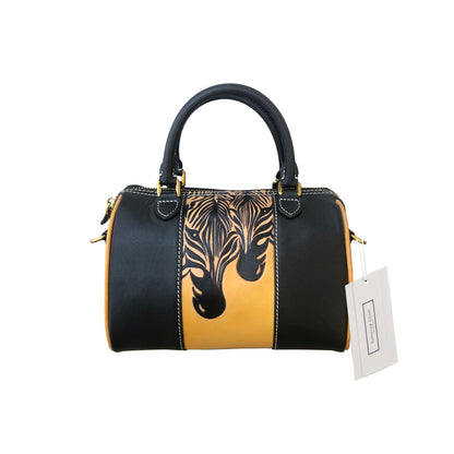 Women's genuine cowhide leather engraved Boston bag design handbag
