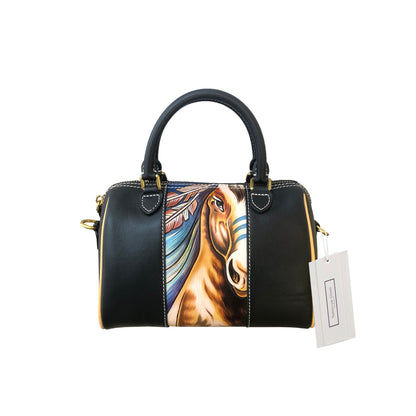 Women's genuine cowhide leather engraved Boston bag design handbag